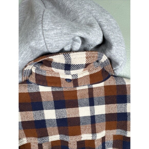 American Eagle AE Removable Hoodie Flannel Plaid Button Up Brown Blue Men's XS - Picture 6 of 11